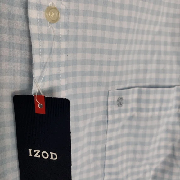 Izod Light Blue Checkered Casual Button Down Shirt - Picture 6 of 12